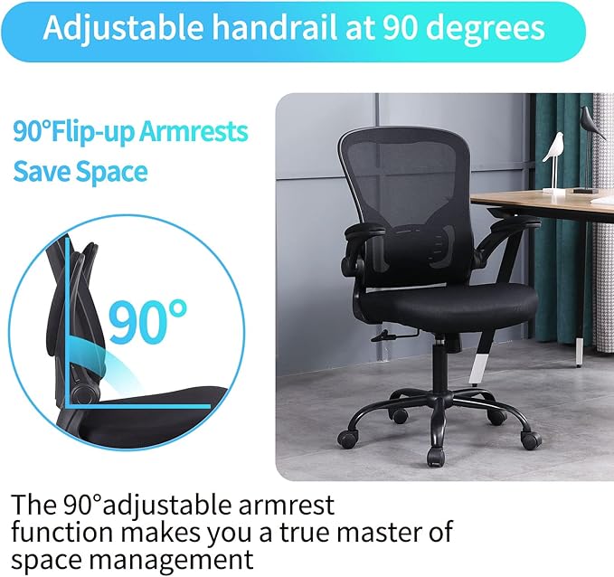 Flysky Ergonomic Office Desk Chair Breathable Mesh Swivel Computer Chair, Lumbar Back Support Task Chair, Office Chairs with Wheels and Flip-up Arms,Executive Rolling Chair