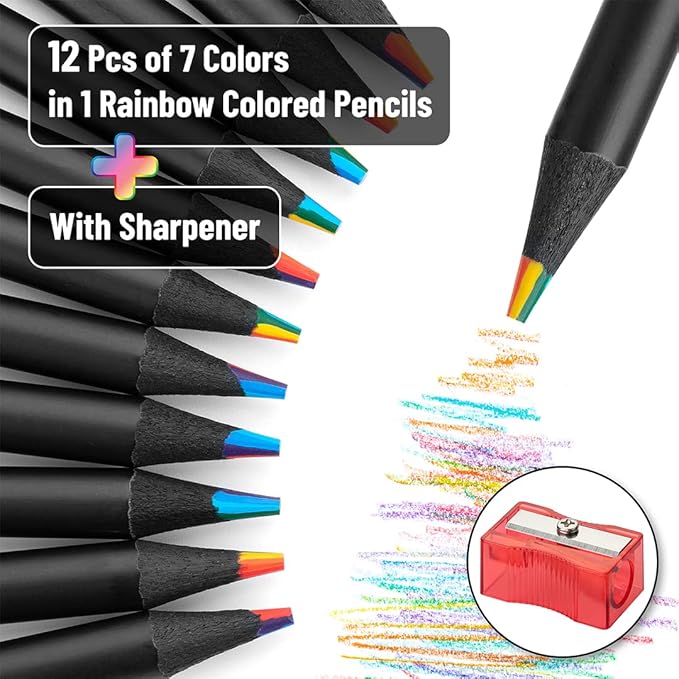 Mr. Pen- Rainbow Pencils, 12 Pack, 7 Color in 1 Rainbow Colored Pencil with Sharpener, Fun Pencils for Kids, Rainbow Pencils for Kids, Colored Pencils for Kids, Color Pencils for Kids