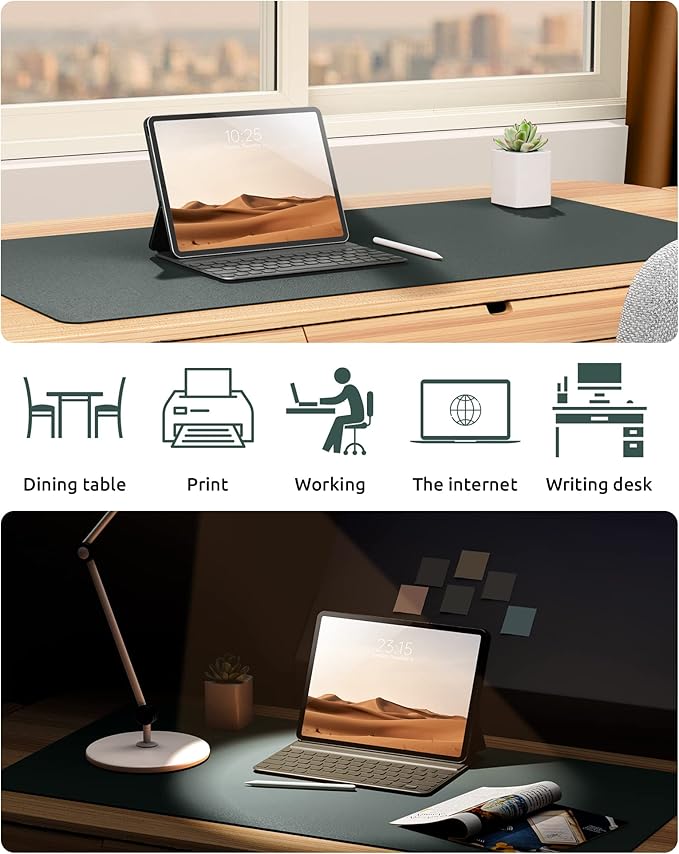 YSAGi Leather Desk Protector, Office Mat, Large Mouse Mat, Non-Slip PU Leather Blotter, Laptop Desk, Waterproof Writing Pad for Office and Home (Dark Green, 31.5" x 15.8")