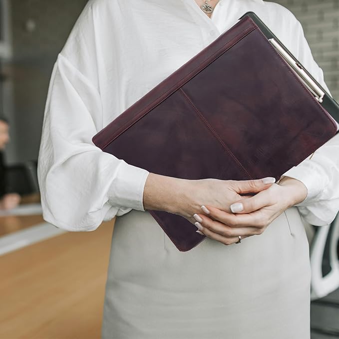 Genuine Leather Portfolio with 3 Ring Binder, Full Grain Leather Padfolio Zippered, A4 Notebook Holder Laptop Sleeve Professional Folder Organizer Gift for Men and Women, Dark Brown