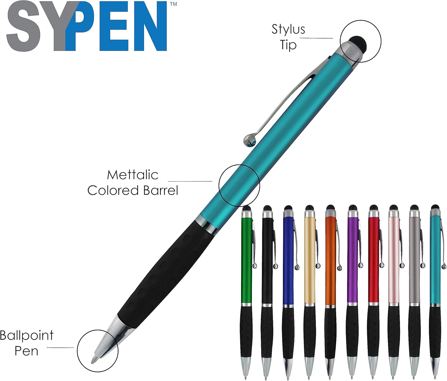 Personalized Pens With your Custom Logo or Text-600 Pack Bulk-for Businesses, Parties, and Events, 2 in 1 Ballpoint Pen & Stylus for Touchscreen Devices, Light Assorted Barrels, Black Ink