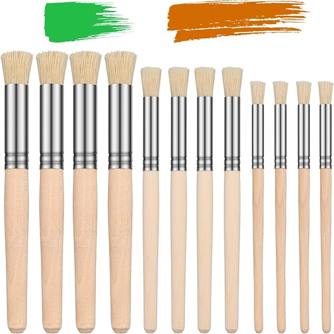 Wooden Stencil Brushes Natural Stencil Bristle pens Dome Art Painting pens Wood Template Brush for Acrylic Oil Watercolor Art Painting DIY Crafts Card Making Supplies, 3 Sizes(24 Pieces)
