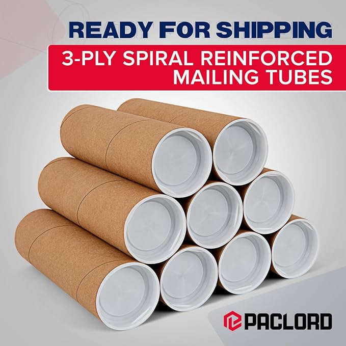 4" x 12" Reinforced Kraft Paper Mailing Tube, Pack of 1 Tube with 2 Caps – Secure USPS Approved Poster Tube – Cardboard Tube for Shipping and Storing Posters, Prints, Artwork, or Documents