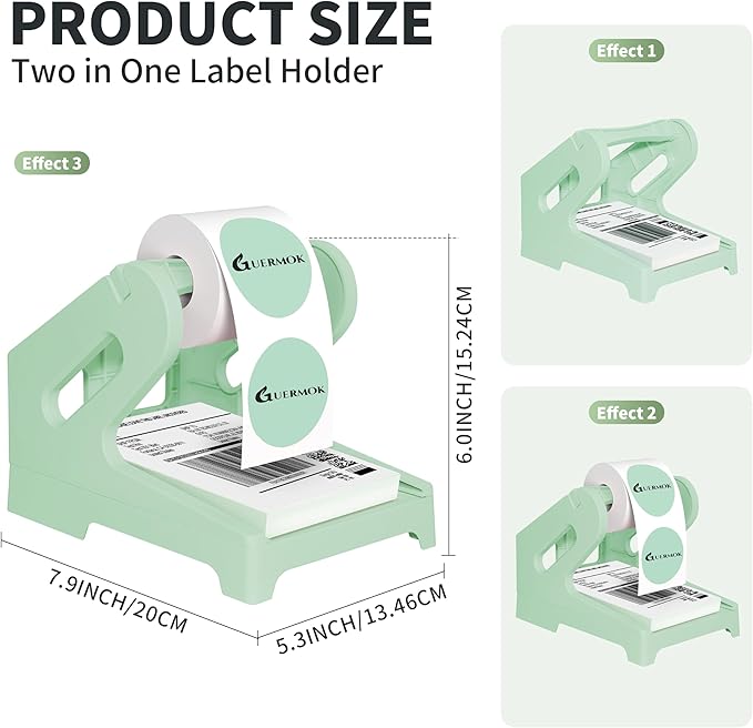 Guermok Thermal Shipping Label Holder for Rolls & Fan-Fold, Fragile Stickers for Shipping, Label Stand Desktop Printer Holder-Home Office Accessory Sticker Dispenser for Holographic (Green)
