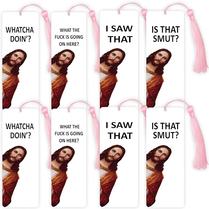 8 Pack Peeking Jesus Bookmark, Peeking Jesus is That Smut Bookmark, Peeking Jesus I Saw That Bookmark, Whatcha Doin'? (Pink)