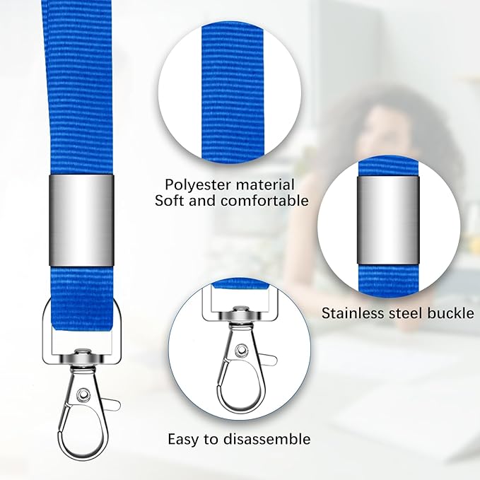 7 PCS Blue Lanyards for ID Badges, Keys, Cruise Ship Cards, Keychain, Soft Nylon Neck Lanyard with Clip, Badge Lanyard for Teacher, Kids, Men, Women