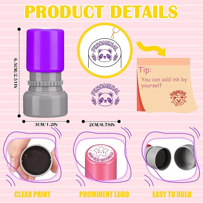 Yinder 24 Pcs Teacher Stamps for Classroom Self Inking Classroom Stamps Bulk for Teachers Elementary Colorful Motivational Encouraging Gifts(Spanish Style)