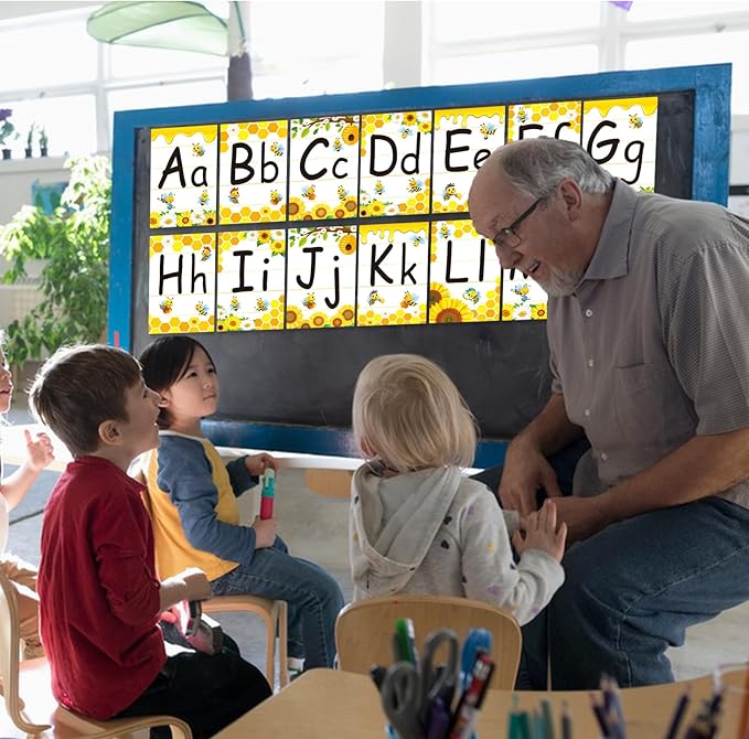 Alphabet Letters for Wall - Bee Themed ABC Poster Classroom Wall Alphabet Preschool English Poster Kindergarten Elementary Classroom Wall Decor Nursery Home School Supplies