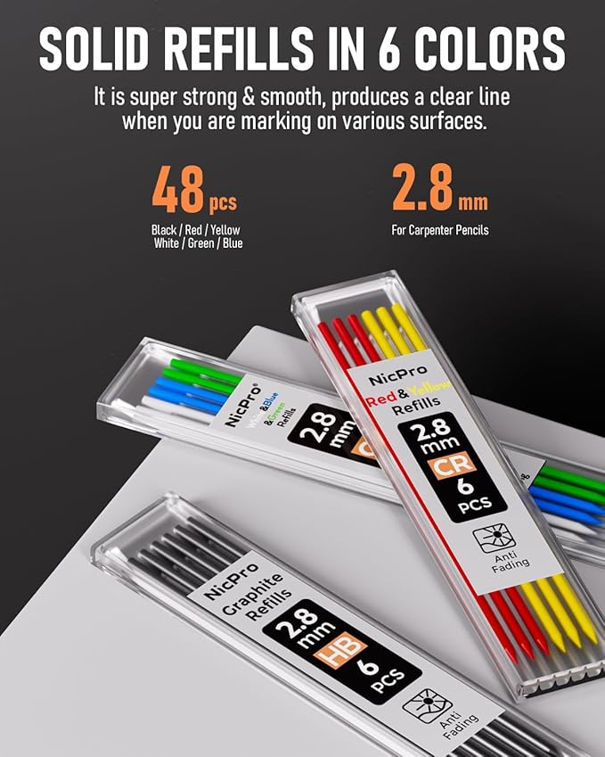 Nicpro 4 Pack Carpenter Pencil with Sharpener & Sleeve, Mechanical Carpenter Pencils Set with 52 Refill, Deep Hole Marker Woodworking Pencils, Heavy Duty Construction Pencils for Architect-With Case