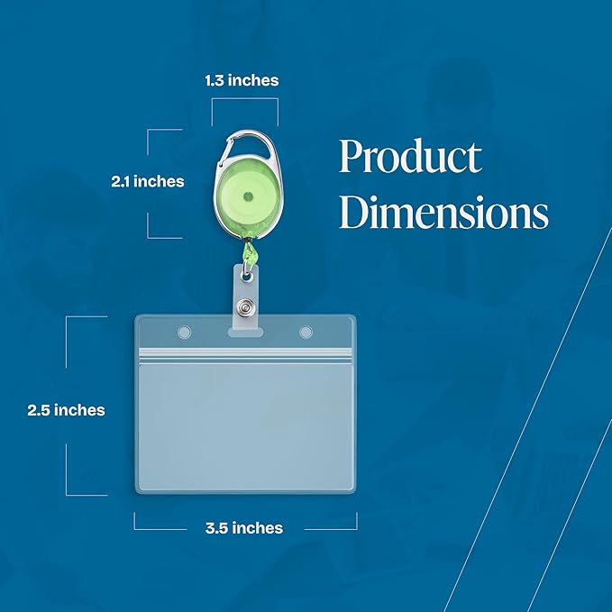 Will Well ID Badge Holders with Clip and Keyring - Horizontal Clear Plastic 3.7" x 2.5" Sleeves Fit Up to 3 Cards - Retractable 24" UHMWPE Fiber Pull Cords - 2-Pack, Transparent Green Reels