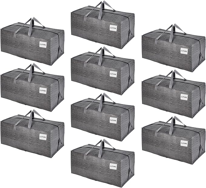 VENO 10 Pack Moving Bags w/Backpack Straps, Moving Boxes & Storage Bins Alternative, Packing Supplies, Camping Accessories Totes for Storage, Dorm Room Essentials Storage Bags (Gray, 10 Pack)