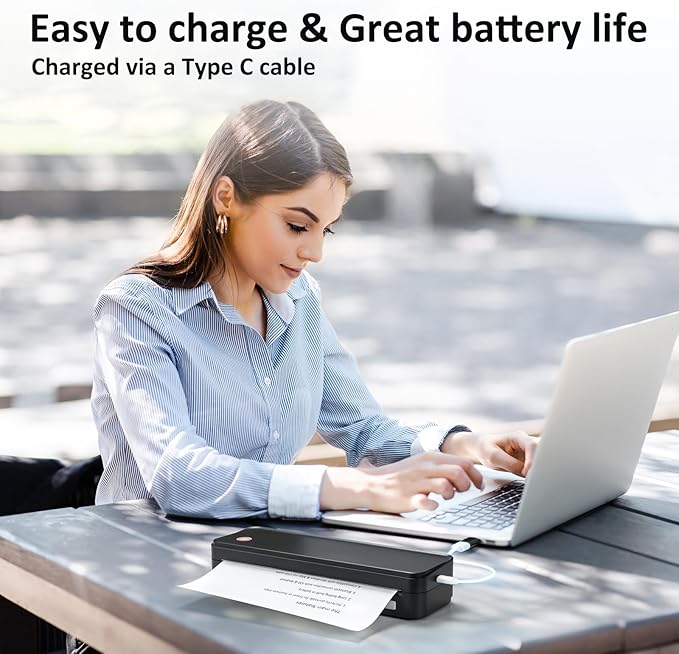 Inkless Portable Printer for Travel, Wireless Thermal Printer Supports 8.5 x 11 Inch US Letter Size, Bluetooth Machine Includes Carry Case and 3 Rolls of Thermal Paper Kit, Black