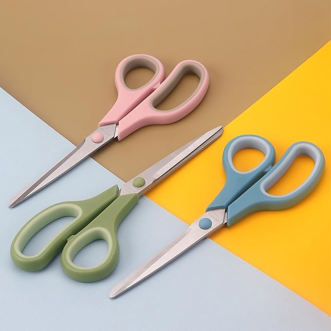 Scissors 8.5 Inch Multipurpose Scissors Bulk Set of 3, Durable and Sharp Scissors for Office Home School Sewing Fabric Craft Supplies, Soft Comfort-Grip Right/Left Hand