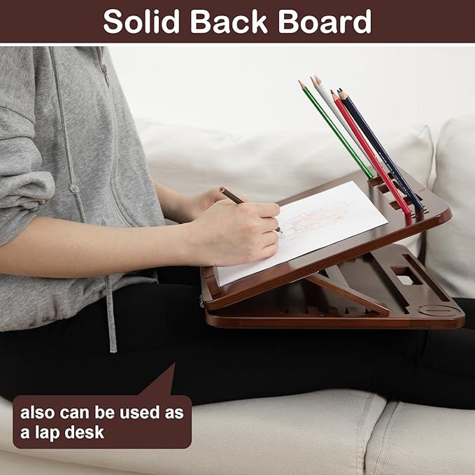 StrongTek 6-Position Bamboo Table Easel, 16x12 Inch Adjustable Drawing and Sketching Board with Built-in Handle and Back Storage, Portable Art and Lap Desk for Sketching, Reading, and Book Stand