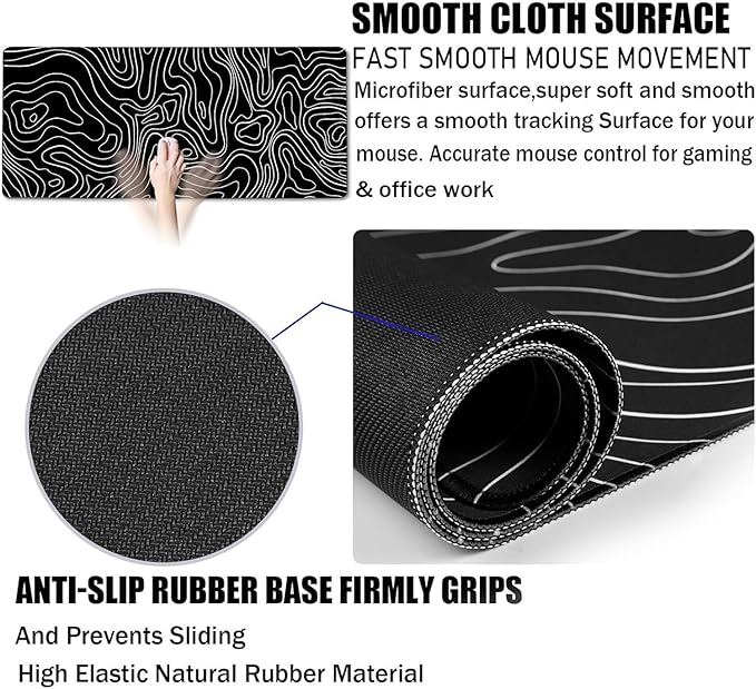 Large Mouse Pad, Big Desk Mat Large Office Desk Pad, Durable Extended Mouse Mat 35.4"x15.7" Mousepad with Non-Slip Rubber Base & Stitched Edge for Home Office Work, White Line