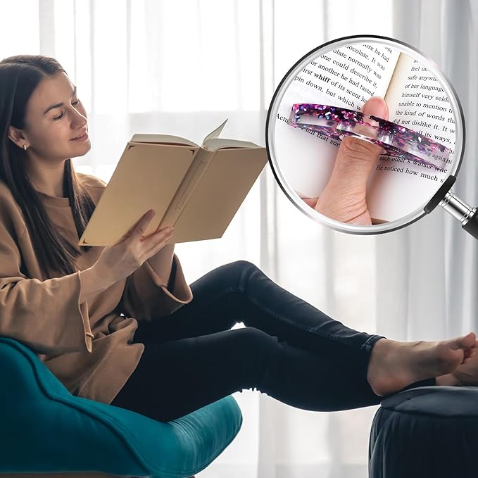 Rhinestones Book Page Holder, Glitter Crystal Thumb Book Holder, Sector Resin Book Opener Handmade Thumb Bookmarks Reading Accessories for Birthday Party Wedding Gifts(Purple Green)