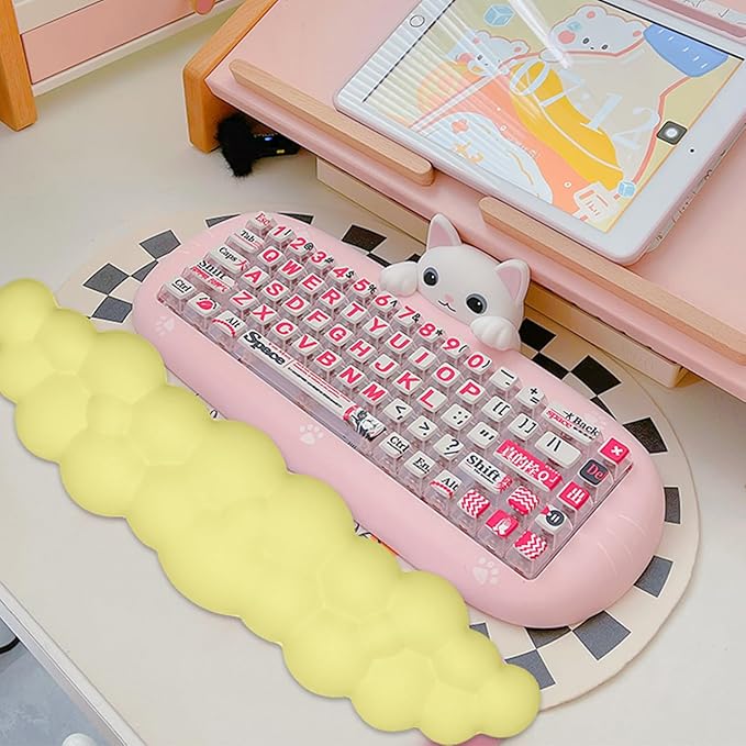 JIKIOU Upgrade Leather Cloud Keyboard Wrist Rest, Cloud Wrist Rest with Non-Slip PU Base, Comfortable Memory Foam Wrist Rest for Computer Laptop Mac Gaming Office and Pain Relief Christmas Wish Gift