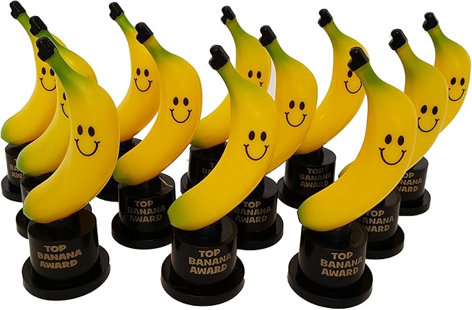 Plastic Gold Trophies, Thumbs Up Trophy, High Five Trophy, Youre #1 Trophy, Star Trophy, Banana Trophy (12 Pack) (Standard, Banana)