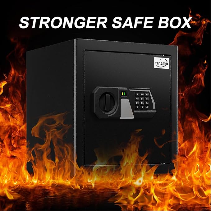 Tenamic Fireproof Safe Box 1.6 Cuft Electronic Digital Security Box, Keypad Medium Lock Box Cabinet Safes with Internal Light, Solid Alloy Steel Office Hotel Home Safe with 2 Passwords, Black