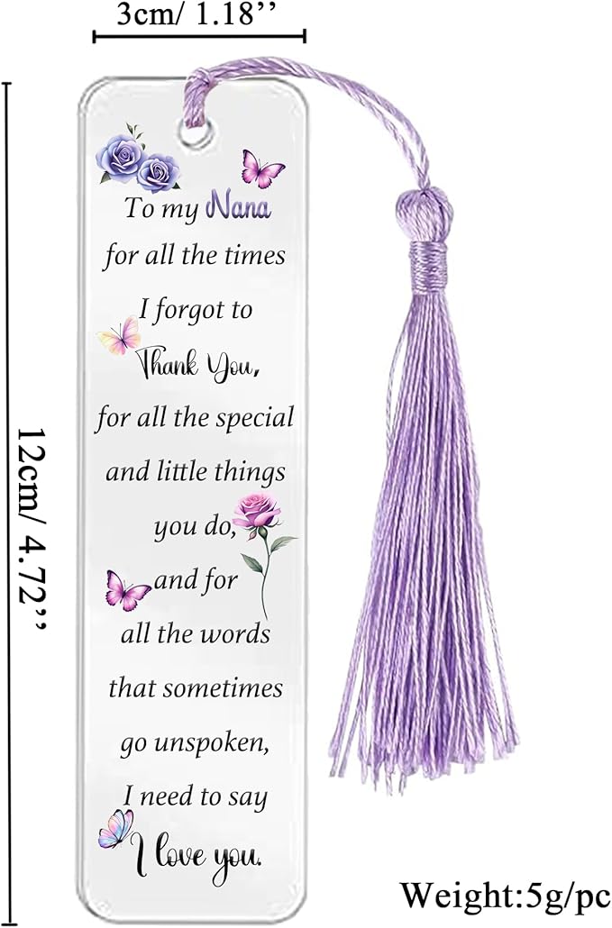 Nana Gifts for Women Acrylic Plaque Bookmark Set Birthday Gifts for Grandmother Personalised Butterfly Keepsake Bookmarker Mothers Day Christmas Nan Appreciate Gifts for Her from Kids