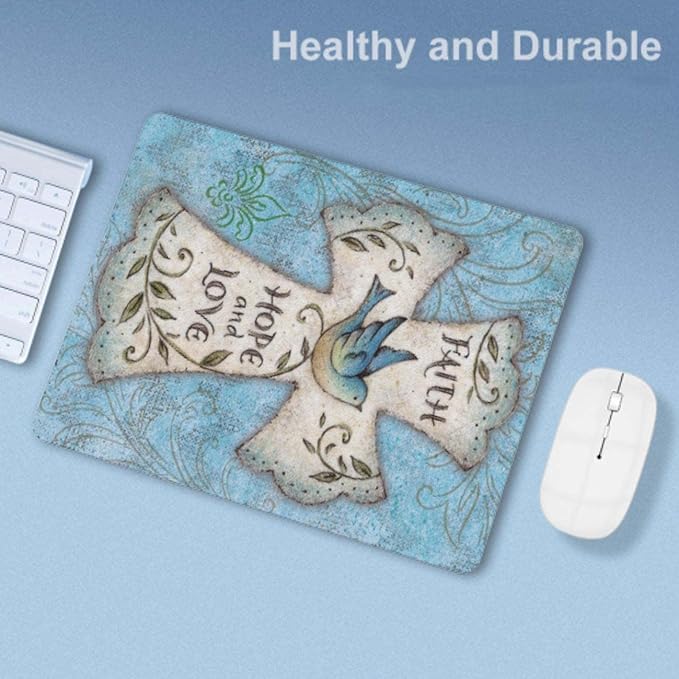 Mouse Pad, Christian Cross Mouse Pad, Square Waterproof Mouse Pad Non-Slip Rubber Base MousePads for Office Laptop, 9.5"x7.9"x0.12" Inch(Hope and Love)…