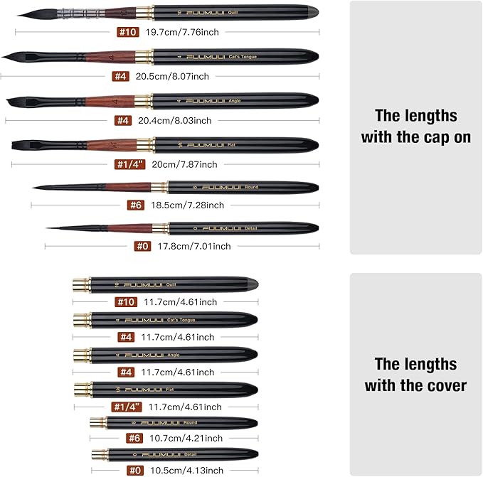 Travel Watercolor Brushes, Fuumuui Professional 6pcs Natural Soft Squirrel Hair Watercolor Travel Brush Set with Graphite Tip Pen Perfect for Watercolor Gouache Ink Painting