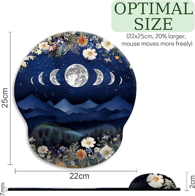 Ergonomic Mouse Pad with Wrist Rest, Moon Mountain Mouse Pad Gaming Mousepad with Non-Slip Pain Relief PU Base, Funny Wrist Support Mouse Pad, Cute Office Desk Accessories Decor Supplies
