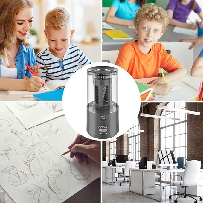 AFMAT Electric Pencil Sharpener, Pencil Sharpener for Colored Pencils, Auto Stop, Super Sharp & Fast, Electric Pencil Sharpener Plug in for 6-12mm No.2/Colored Pencils/Office/Home-Gray