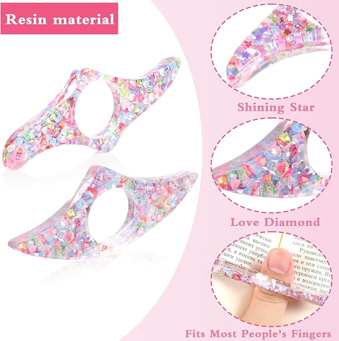 Book Page Holder, 4Pcs Thumb Book Page Holder, Resin Book Holder Thumb for Reading, Book Accessories for Reading Lovers Sparkle Diamond Book Opener Holder for Teachers Students