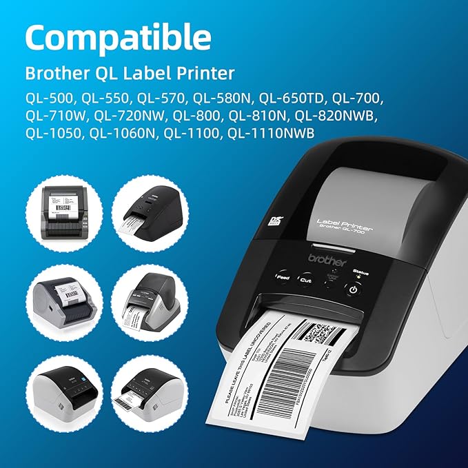12 Rolls Standard Address Labels Replacement Compatible for Brother DK-1201 (1.1" X 3.5”), Compatible with Brother QL Label Printers (400 Labels/Roll & 1 Refillable Cartridge Frame)