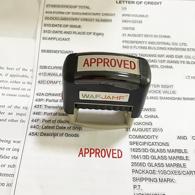 WAFJAMF Approved Message Stamp Self-Inking Rubber Stamp Office Stamp Red Ink-Medium