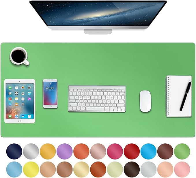 Boutilon Leather Desk Pad 35"x 17" Non-Slip Mouse Pad,Office Desk Mat,Waterprooft PU Leather Desk Blotter,Desk Pad Protector,Desk Writing Pad for Home Office Decor (L-Light Green,35"x 17")