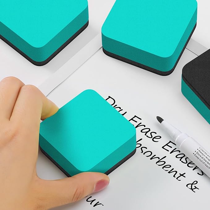 MaxGear Dry Erase Erasers, 48 Pack Magnetic Whiteboard Erasers for Classroom, Mini Whiteboard Cleaning Pads Bulk, Chalkboard Wiper Teacher Supplies for School, Office, Home (Green, 2 x 2 x 0.6 Inch)