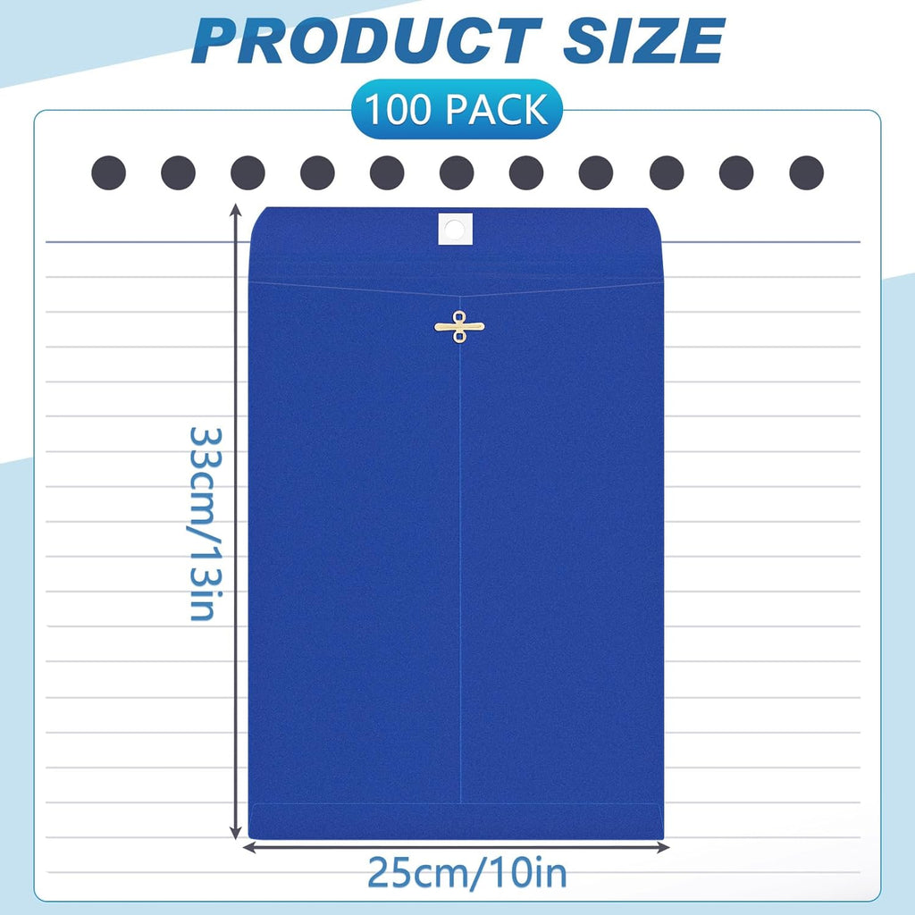 Geyee 100 Pcs Clasp Manilla Envelopes 10 x 13 Inch Gummed Colored Envelopes for Storing or Mailing for Home Office Business Supplies(Navy Blue)