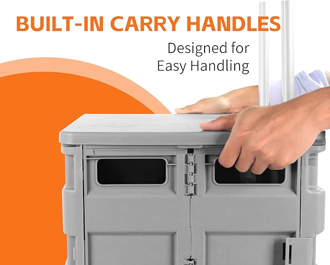 MaxWorks 50876 Collapsible Gray Rolling Folding Dolly Grocery Cart - Multi-Functional Teacher Dolly with Extra Storage, Durable Wheels, and Easy-to-Fold Design for Classroom, Office, Shopping