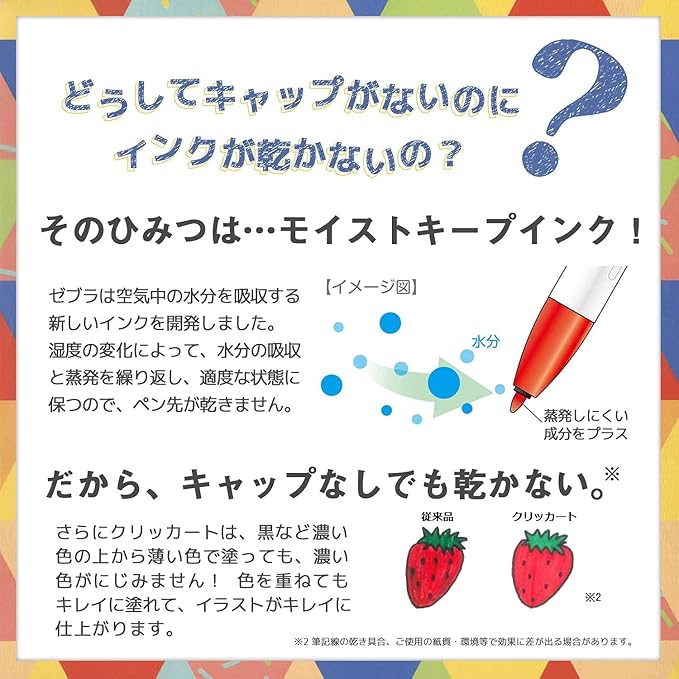 Zebra WYSS22-10C Water Based Pen, Clickart, 10 Color Set