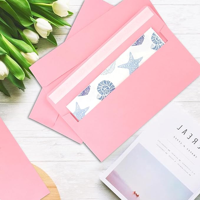 50 Packs 5x7 Envelopes,Pink A7 Envelopes,5x7 Envelopes for Invitations,Envelopes Self Seal for Weddings,Greeting Cards, Mailing, Invitations, Photos, Postcards，Printable Invitation Envelopes