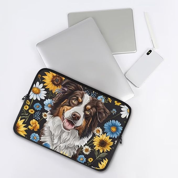 Bernese Mountain Dog Printed Computer Bags for Laptops, Sunflower Daisy Printed 15 Inch Laptop Bag Laptop Briefcase Travel Case for Women Men Teens, Compatible with Most Laptops