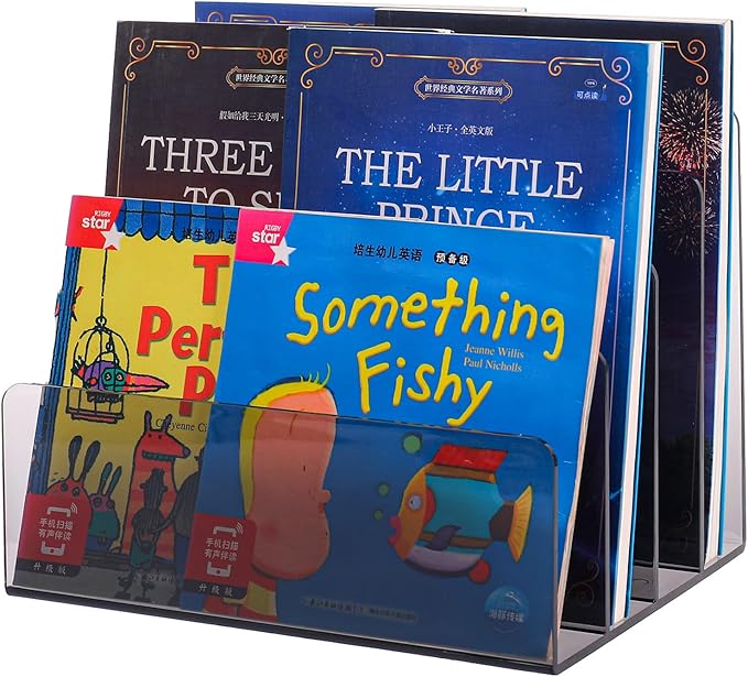 Sooyee File Organizer,4 Compartment File Folder Organizer,Acrylic File Holder File Organizer for Desk,Office Decorations for Work,Clear Black