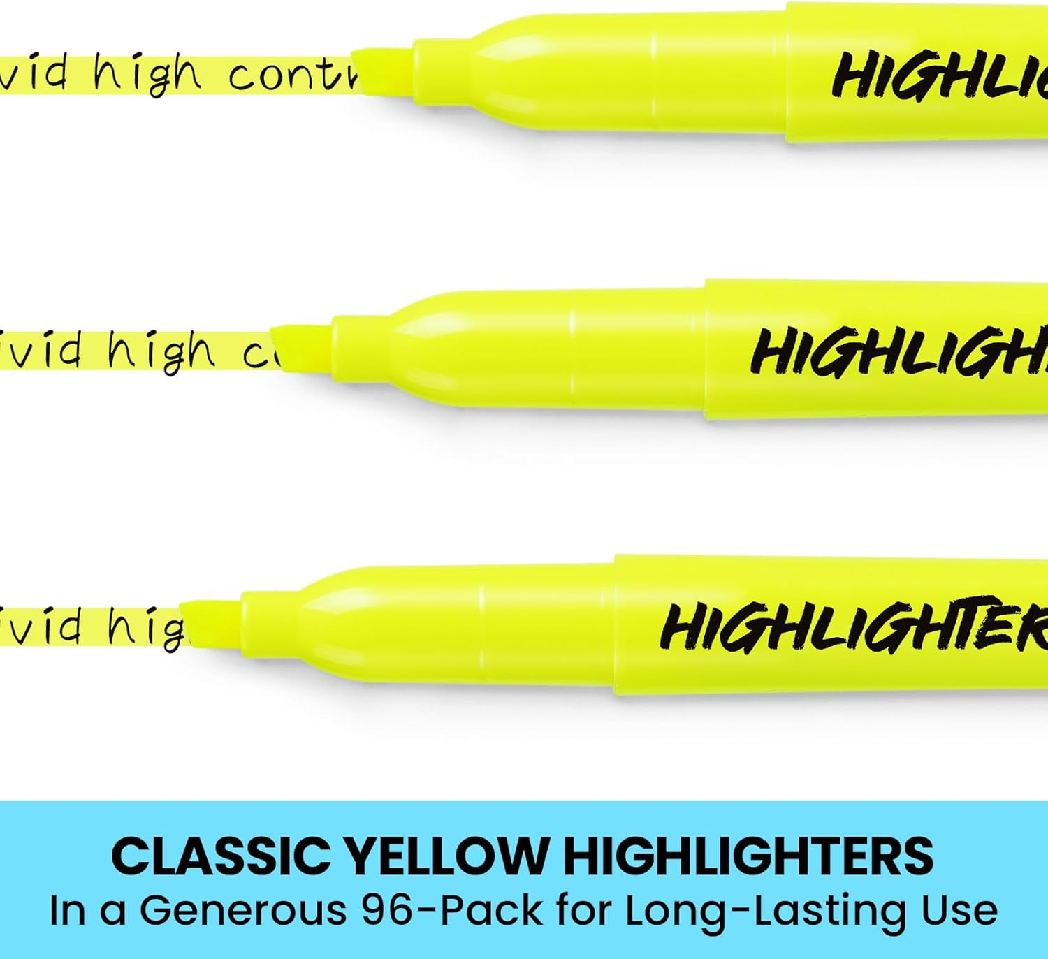 Taja 96 Pack Yellow Highlighters Bulk, Chisel Tip Highlighters Markers Set with No Bleed Ink, Perfect for School & Office Supplies