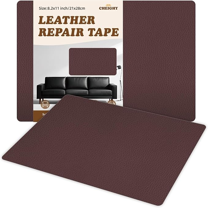 CHEIGHY 2pcs Leather Repair Kit Self Adhesive Leather Repair Patch for Furniture 8.2X11 inch Vinyl Repair Kit for Couches Car Seats Sofa Office Chair Belt Jackets (Coffee)