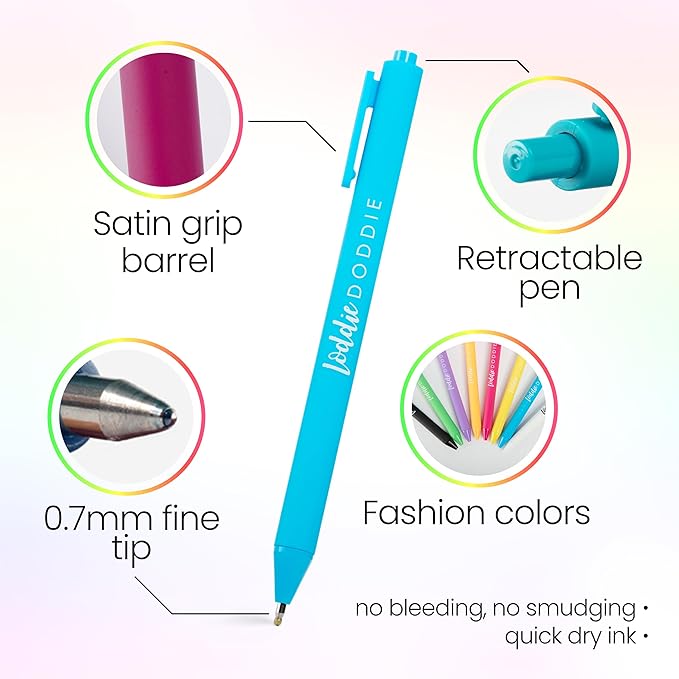 Loddie Doddie Gel Pens - 8-Pack 0.7 mm Medium Point Retractable, No Bleed, Smooth Writing Neon Ink for Journaling & Note Taking