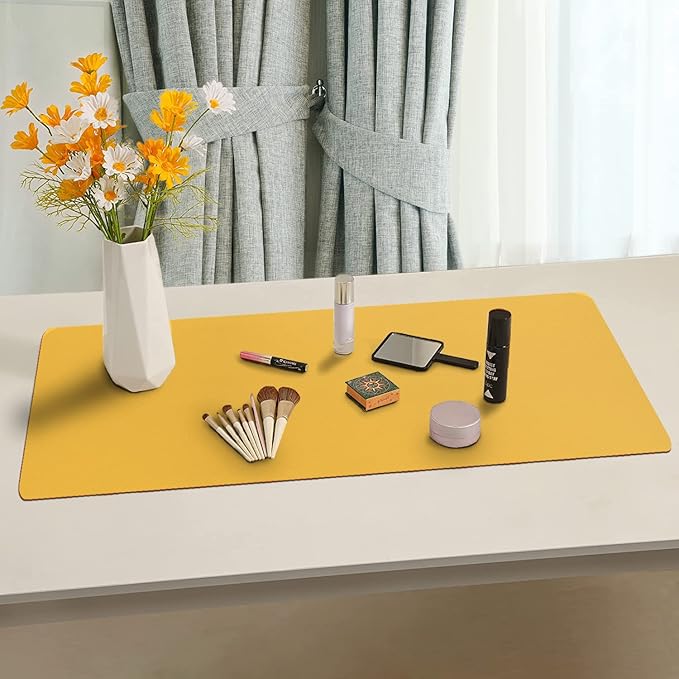 ‎Boutilon Leather Desk Pad 30" x14",Non-Slip Mouse Pad,Office Desk Mat,Waterprooft PU Leather Desk Blotter,Desk Pad Protector,Desk Writing Pad for Home Office Decor (M-Yellow)