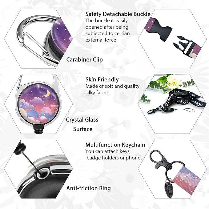 Giancomics Lanyards for Id Badges, Colorful Clouds ID Badge Holder with Retractable Reel, Lanyard with Keychain Clip Name Tag Cute Card Holder for Teacher Women Work Office