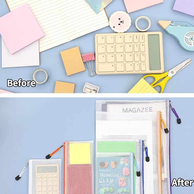 EOOUT 56pcs Mesh Zipper Pouch, Waterproof Zipper Bags, 8 Sizes Plastic Travel Pouch, 18 Colors, Multipurpose for Travel Storage, Office Appliances