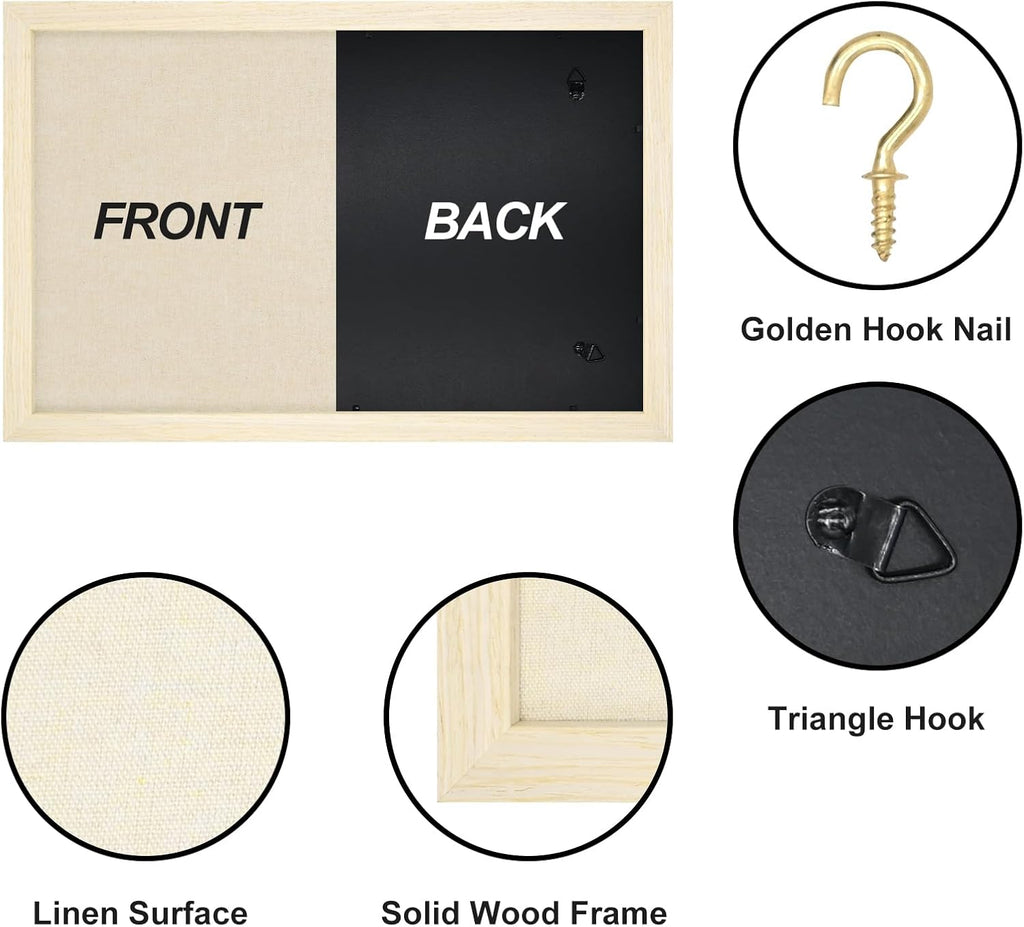 Egofine Cork Board Bulletin Board with Linen, 16x11 Wood Frame Pin Board Wall Decor, 2 Pack Cork Boards for Walls, Hanging Horizontal or Vertically for Office Home Decor School Kitchen, Natural Wood