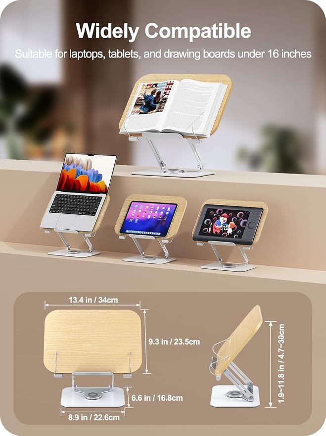 Book Stand for Reading, 360° Adjustable Book Holder, Foldable Book Holder Stand, Cookbook Stand, Textbook Stand, Bible Stand, Hands Rree Book Stand, Laptop Stand, Tablet Stand