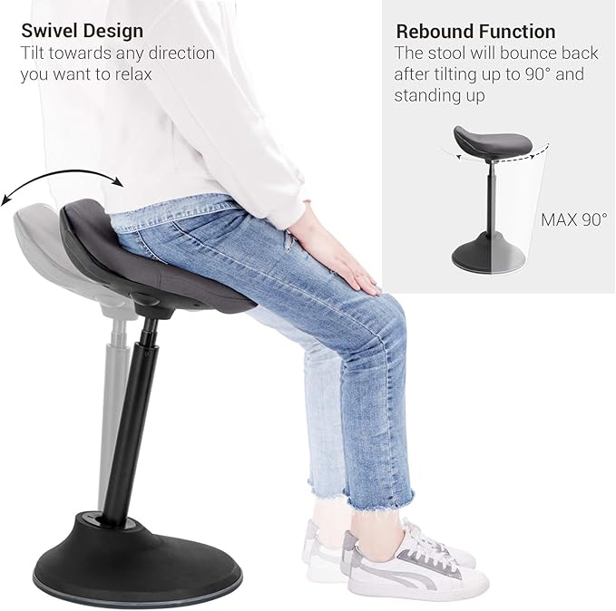 SONGMICS Standing Desk Chair, Adjustable Ergonomic Standing Stool, 23.6-33.3 Inches, Swivel Sitting Balance Chair, Anti-Slip Bottom Pad, Slate Gray UOSC02GY