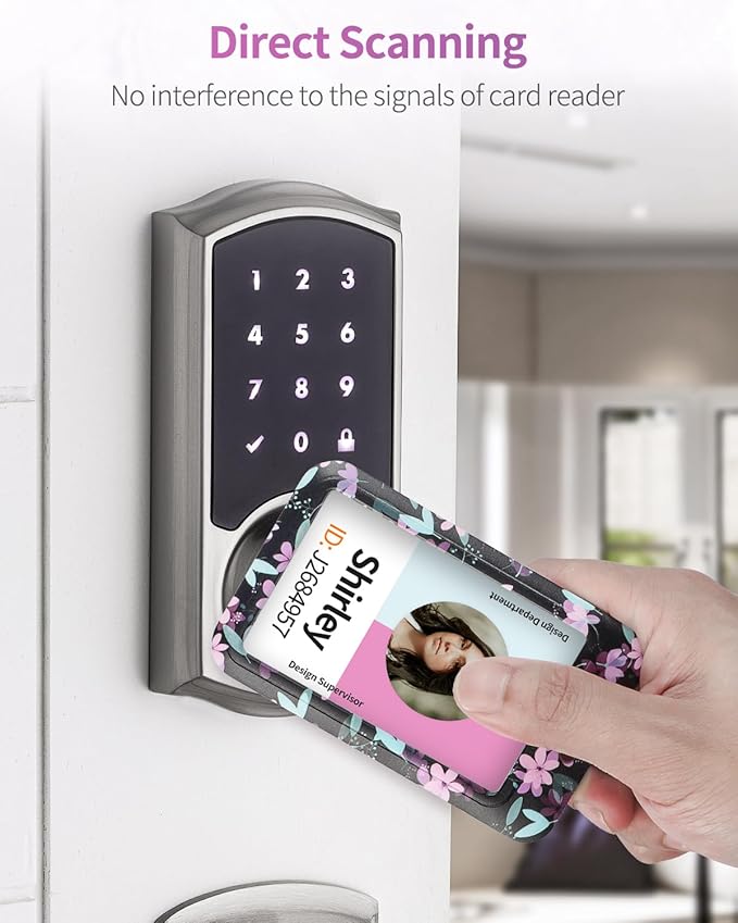 Uniclife Floral Sliding Badge Holder Purple Flower Plastic Case with Retractable Badge Reel Carabiner Clip & Detachable Lanyard Strap Fashionable Vertical Card Protector for Women Teacher Student