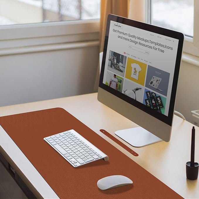 Boutilon Leather Desk Pad 30" x14",Non-Slip Mouse Pad,Office Desk Mat,Waterprooft PU Leather Desk Blotter,Desk Pad Protector,Desk Writing Pad for Home Office Decor (M-Brown)